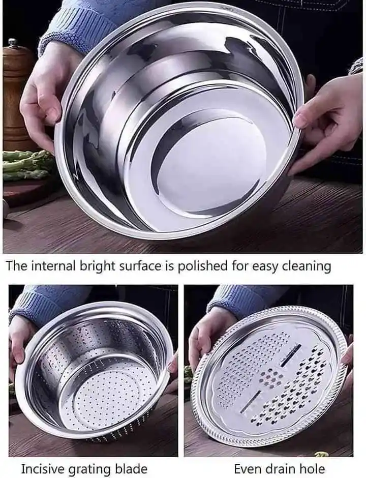 4 In 1 Multifunctional Stainless Steel Basin With Vegetable Cutter + Drain Basket