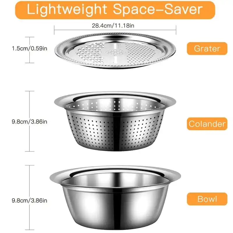 4 In 1 Multifunctional Stainless Steel Basin With Vegetable Cutter + Drain Basket