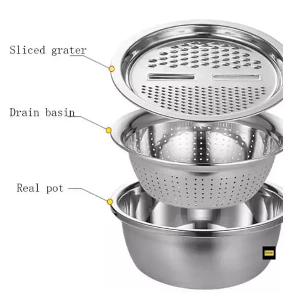4 In 1 Multifunctional Stainless Steel Basin With Vegetable Cutter + Drain Basket