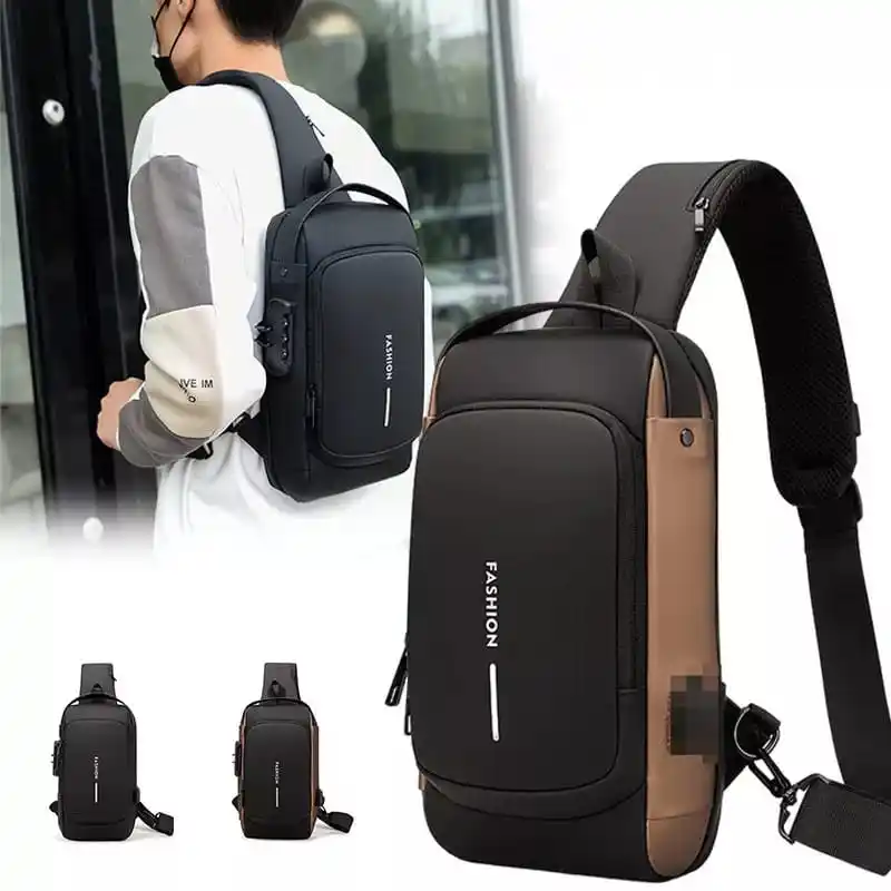 USB Charging Men Multifuntional Pu chest Bag
