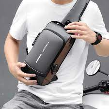 USB Charging Men Multifuntional Pu chest Bag