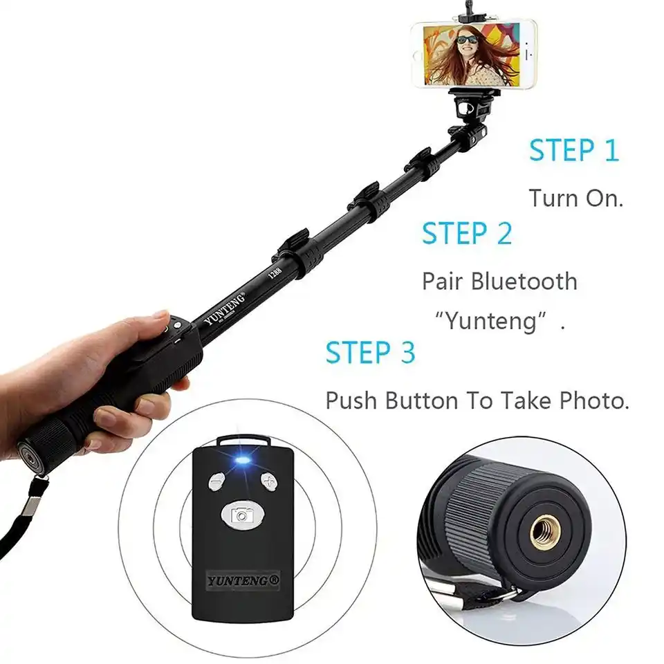 Yunteng YT 1288 Bluetooth Selfie Stick – Black, with Remote